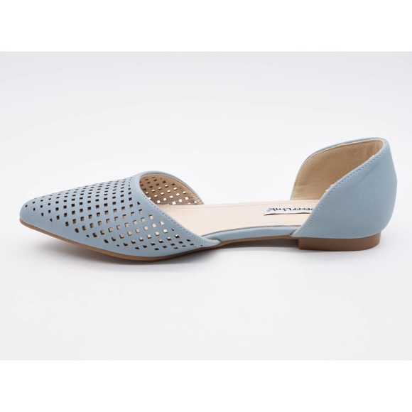 Forever Link Flats Womens 7 Blue Faux Leather Perforated Pointed Toe Shoes - Picture 5 of 10